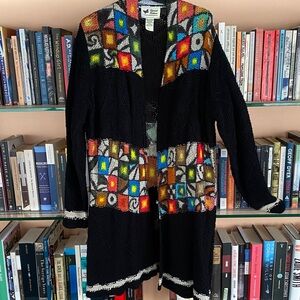 Colorful Geometric Patterned Cardigan - Artist made